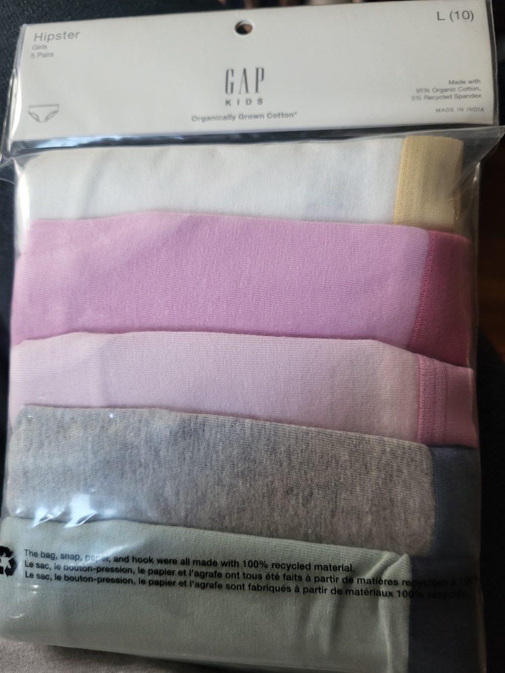GAP Kids Girls Hipster Underwear Pack - Pink, Light Pink, Gray, Mint, Yellow
